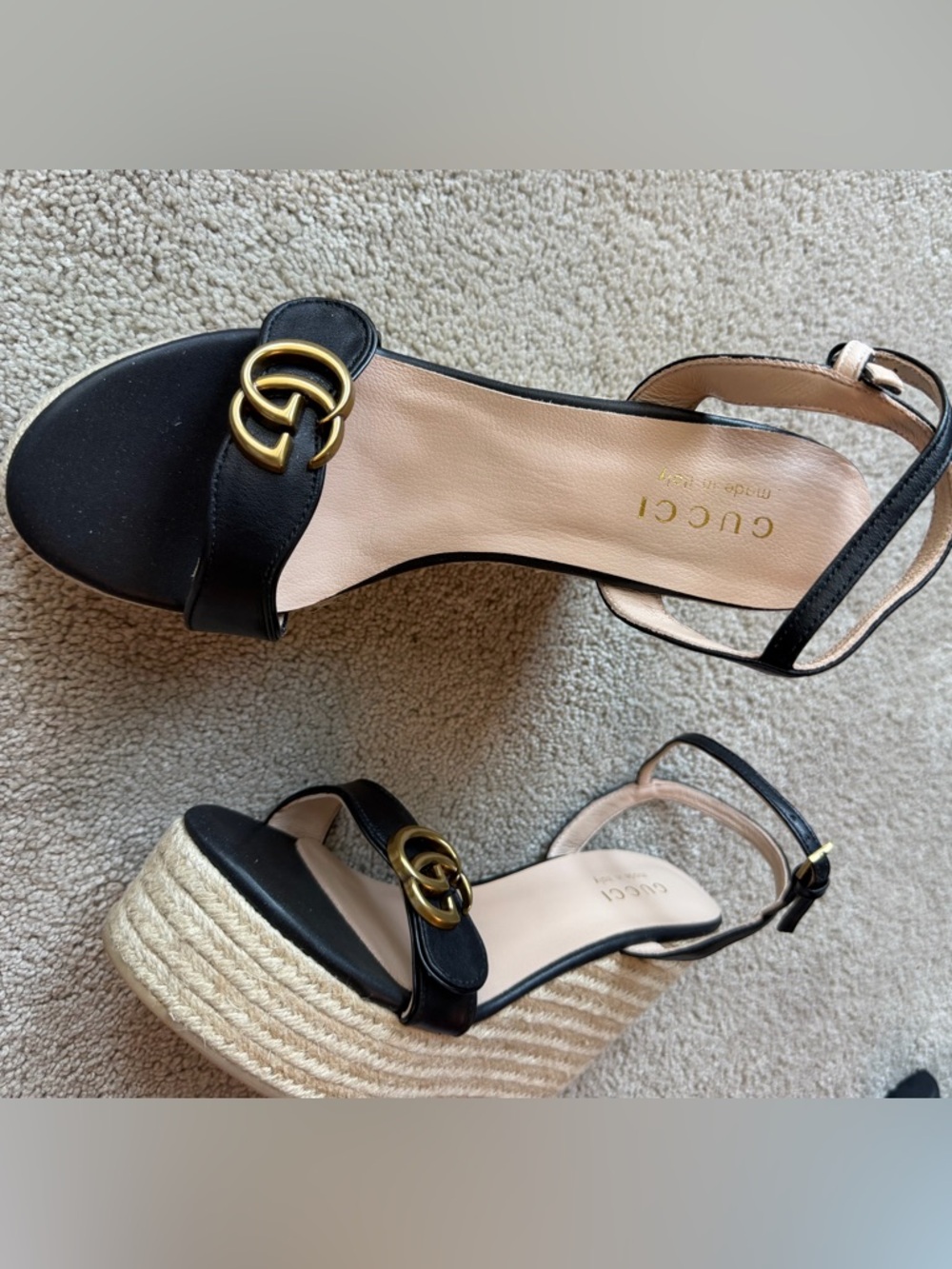 Gucci Black Espadrille Sandals wedge - Picture 2 of 12
